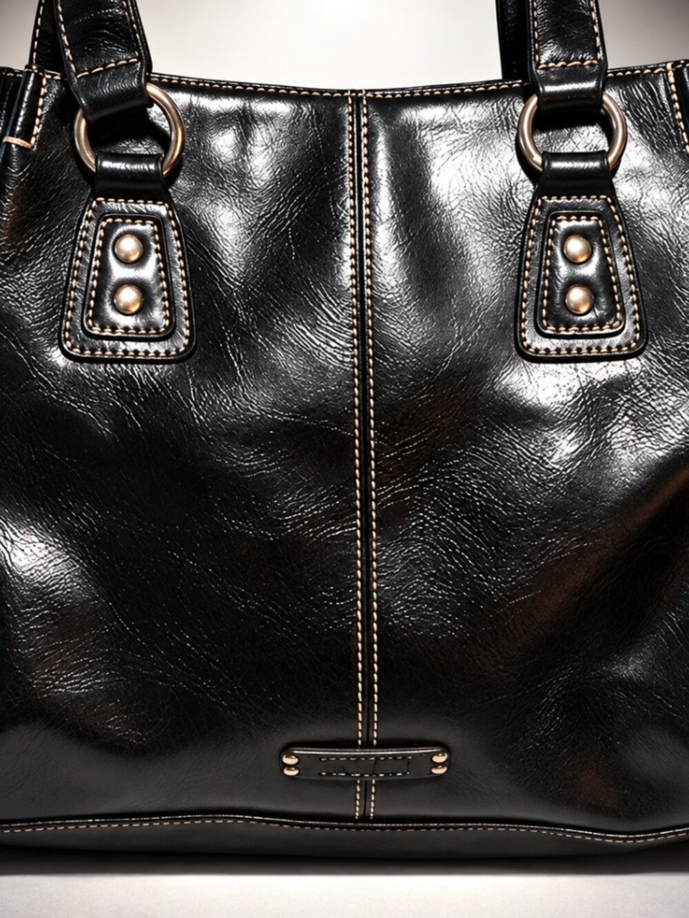 Nine & Co Black Faux Leather Shoulder Bag Tote Purse Studded Double Handle
